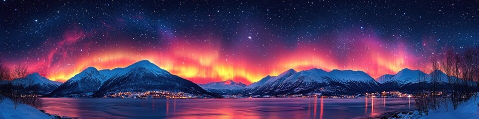 Aurora borealis over snowy mountains