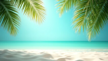 Fototapeta premium Tropical beach paradise Palm leaves frame
