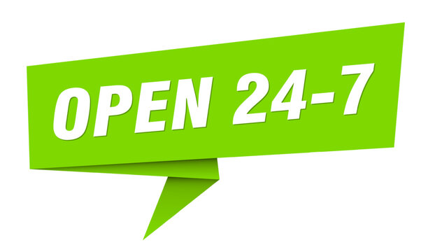 open 24 7 banner. open 24 7 speech bubble, label, sticker, sign template