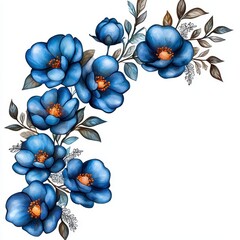Fototapeta premium Watercolor Blue Floral Arrangement Corner Design Element