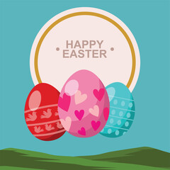 Happy Easter with decorated eggs