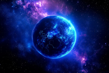 Obraz premium A digital image of a planet in a colorful nebula, capturing a cosmic and abstract feel. Perfect for space and science visuals.