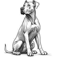 Dog Illustration, Sitting Pose, Monochrome