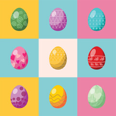 illustration of nine different Colorful Easter Eggs