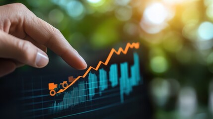 Stock Market Growth Finger Tracing Upward Trend on Financial Graph Display