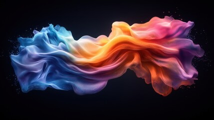 Obraz premium Abstract digital rende of flowing multicolored fabric liquid showcasing vibrant blues to warm reds against a striking black background in art style