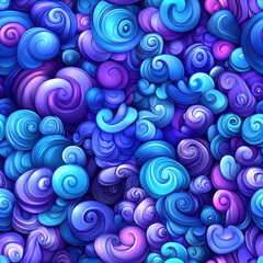Colorful seamless pattern with swirling blue and purple abstract waves