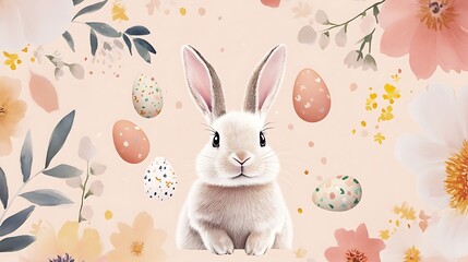 Easter Bunny Floral Background.