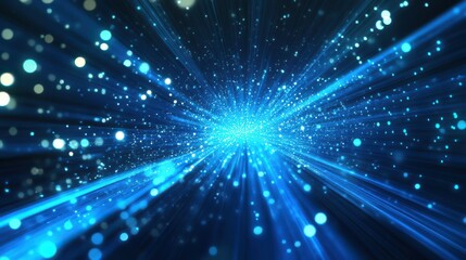 Naklejka premium Abstract Blue Light Burst Background Glowing Particles and Rays Design