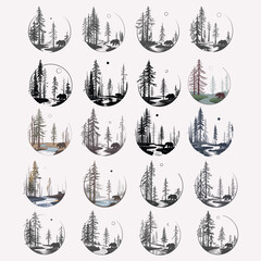 Forest Sunset Bear Design, Animal Vector