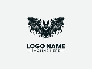 Bat with Wings Spread Gothic Horror Logo Design, Gothic Horror Bat Logo