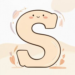 A whimsical hand-drawn clip artwork of an smiling face of a big letter S on a crisp white background, created in a vector style with bold lines, soft curves, and delicate textures. Pastel creamy card