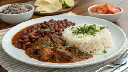 Rice with Meat, Beans, and Vegetables  Flavorful and Nutritious Meal with Tender Meat Beans Fresh Arroz con Carne Frijoles Sabrosa y Nutritiva con Carne Tierna, Frijoles Sustanciosos  Frescas