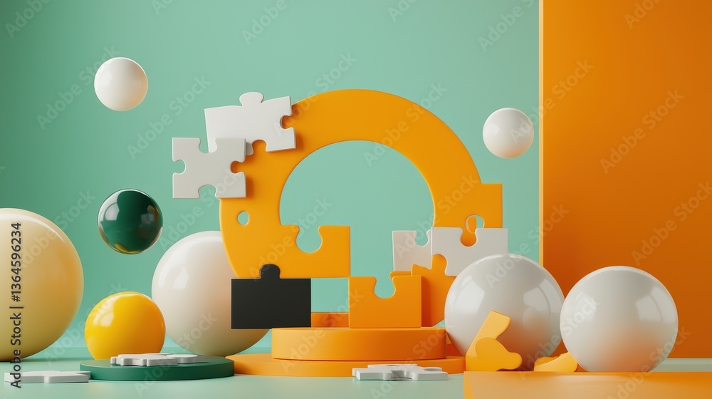 Poster a 3d-rendered puzzle with missing pieces representing financial decision-making.
