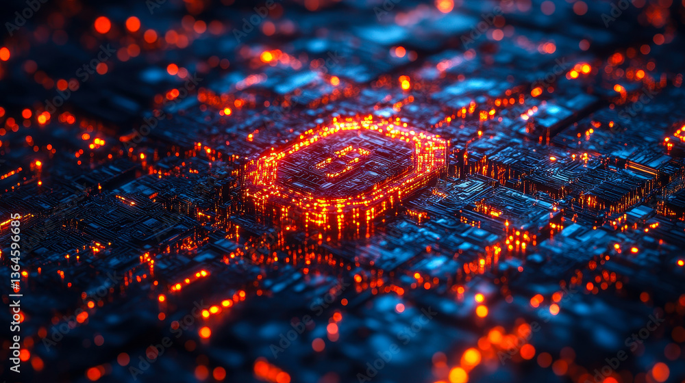 Poster zero trust endpoint security architecture ai abstract circuit grid glowing red nodes cybersecurity c