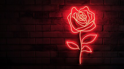 Glowing neon rose icon in deep red with illuminated edges on dark background

