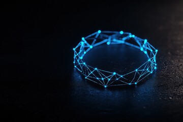 Abstraktes Netzwerk aus leuchtenden Datenpunkten in Ring- und Kugelform

