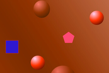 Abstract geometric shapes including triangles and circles arranged in an artistic pattern on a light brown background.