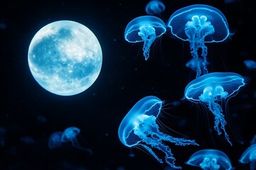 Fototapeta premium A Shimmering Moon Hanging Over a Dreamlike Ocean