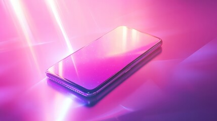 Modern smartphone under vibrant pink and purple neon lights
