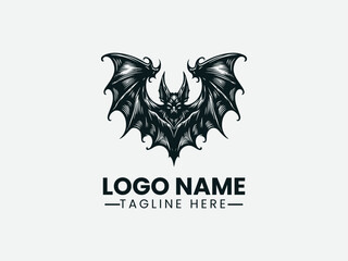 Obraz premium Bat with Wings Spread Gothic Horror Logo Design, Gothic Horror Bat Logo