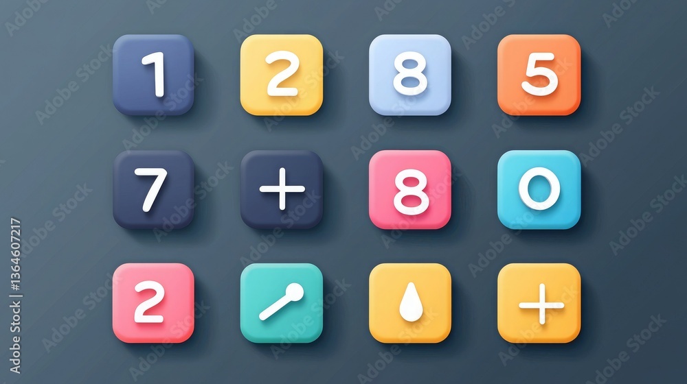 Poster A sleek numbers icon set with minimalist symbols for calculation, data, and statistics. 