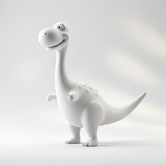 Obraz premium A cute, smiling white cartoon 3D dinosaur with big eyes, standing on four legs