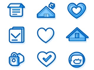 Blue Flat Icons Set.