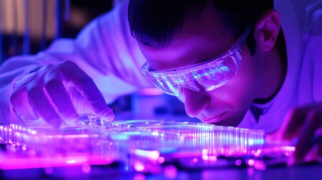 A quantum computer scientist analyzing quantum algorithms, futuristic lab with quantum processing units and holographic data projections, High-tech style