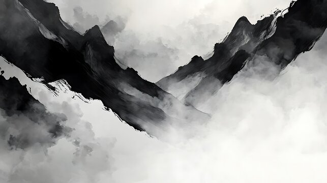 Misty Mountain Peaks with Ink Wash. - Powered by Adobe