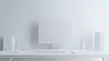 Clean, minimalist workspace.  Empty, modern desk