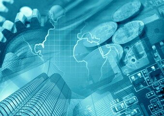 Obraz premium global business concept for wallpaper background. Blue green background. vector illustration with glowing blue green background pattern gradient