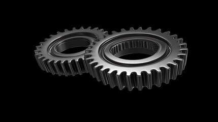 Gears Interlocking, Engineering Concept, Black Background