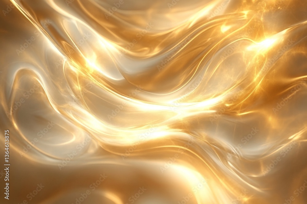 Poster Fluid golden abstract art creating a shimmering effect with smooth curves and glowing highlights in soft light