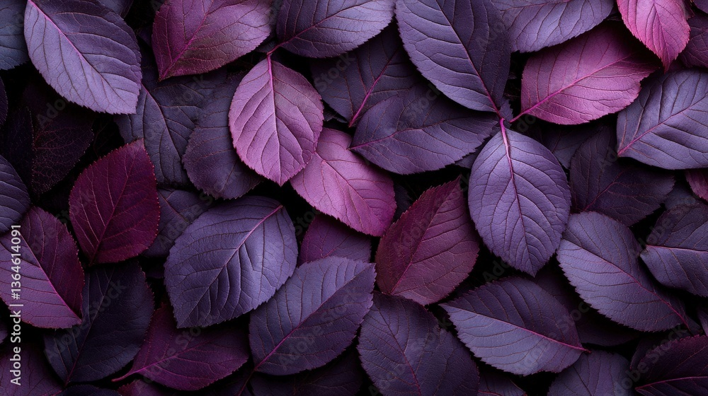 Poster a dense collection of deep purple and burgundy leaves overlapping to create a rich textured backgrou