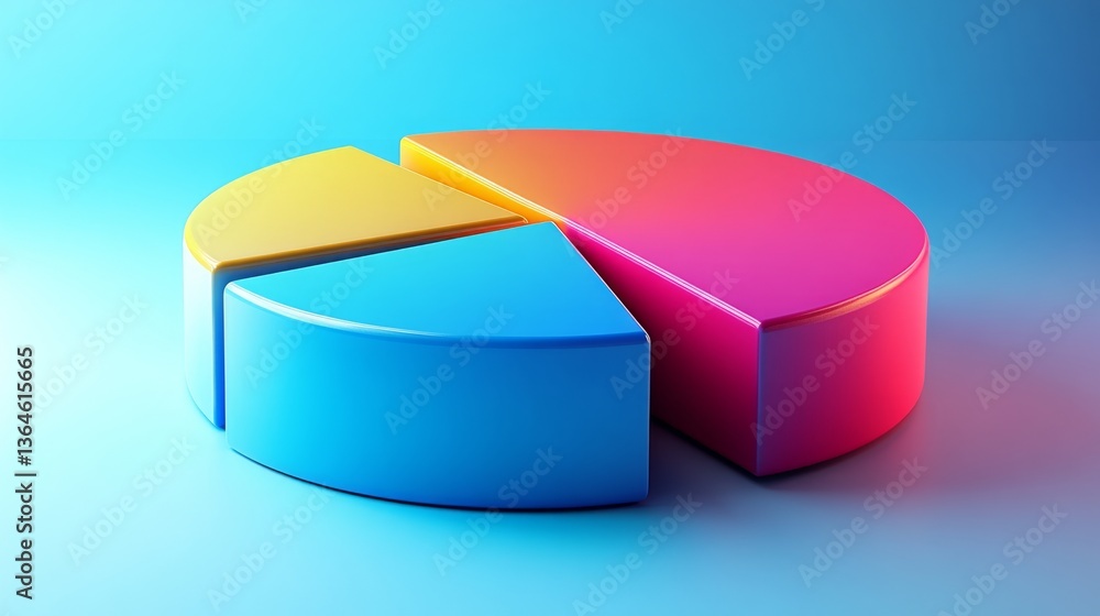 Poster d pie chart with four soft-colored slices on a white background, clean shadows and simple labels for
