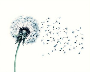 Dandelion Seeds Flying Away.