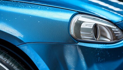 Close up detail of blue metallic paint coating car body. Generated image