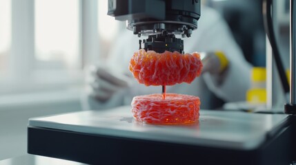 A researcher using a 3D bioprinter to create tissue samples in a laboratory, high-tech medical research lab with bioprinting technology creating human tissue, High-tech style