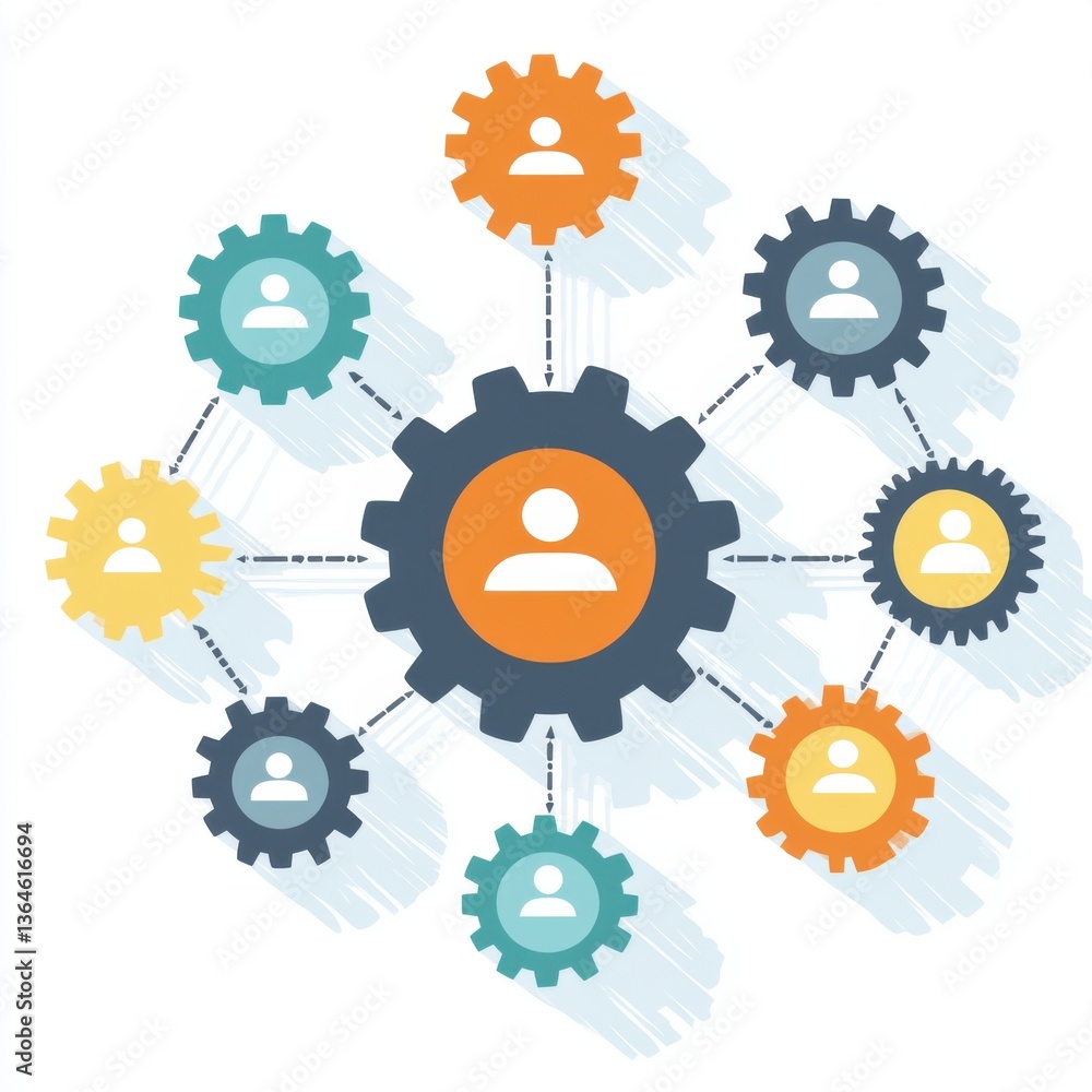 Poster interconnected gears representing teamwork and collaboration