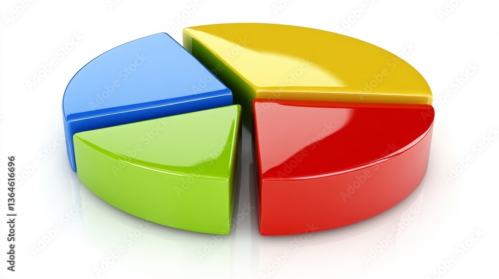 Aufkleber simple d pie chart with smooth animation look, three visible slices and flat white background