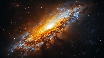 Obraz premium Vibrant spiral galaxy with bright core and dust lanes in deep space.