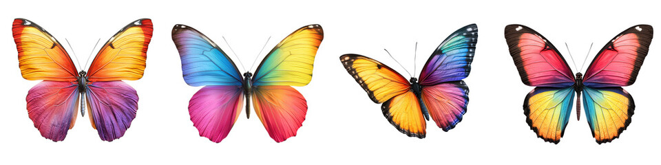 A collection of beautifully colored and patterned butterflies captured in flight showcasing the natural diversity and elegance of these delicate insects
