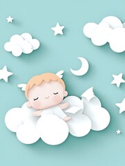 Cute Angel Sleeping Cloud Night Sky