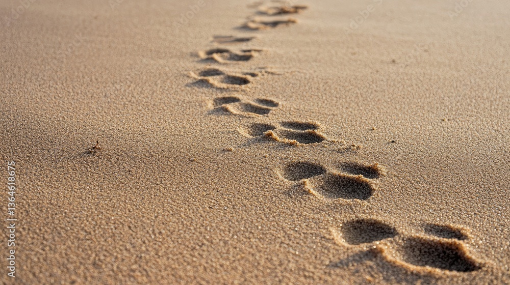 Poster a trail of rabbit footprints on a sandy surface, capturing the movement in nature.