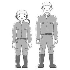 作業着（つなぎ）の男女イラストセット