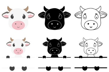 Cute Cow - Colors, Silhouette, Outline & Monogram