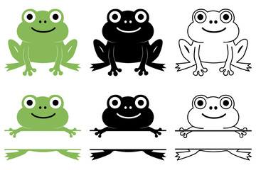 Cute Frog - Colors, Silhouette, Outline & Monogram