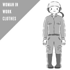 作業着（つなぎ）の女性のイラスト