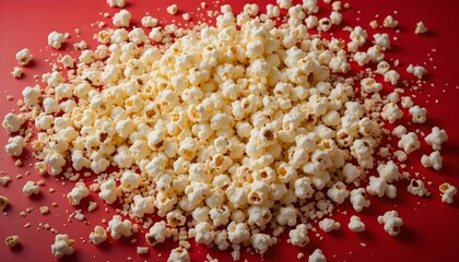 Fluffy White Popcorn on Red Background